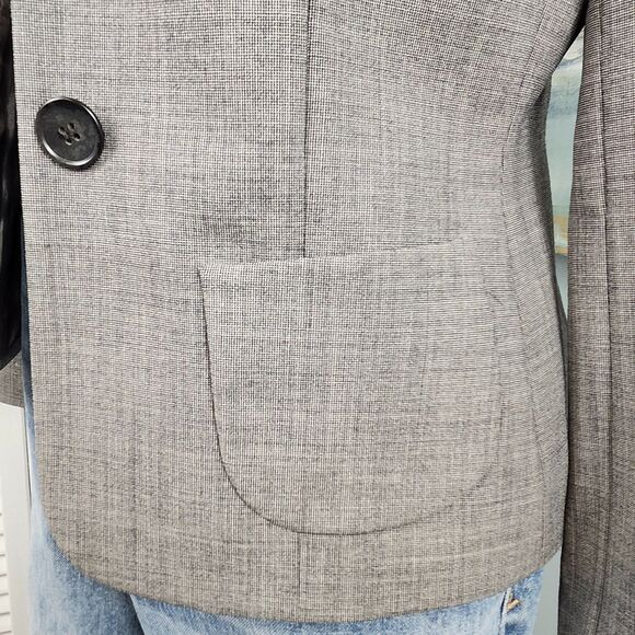 Ann Taylor Wool Blend Blazer Gray Size 2P Stretch Button Front Career Jacket - Picture 6 of 8
